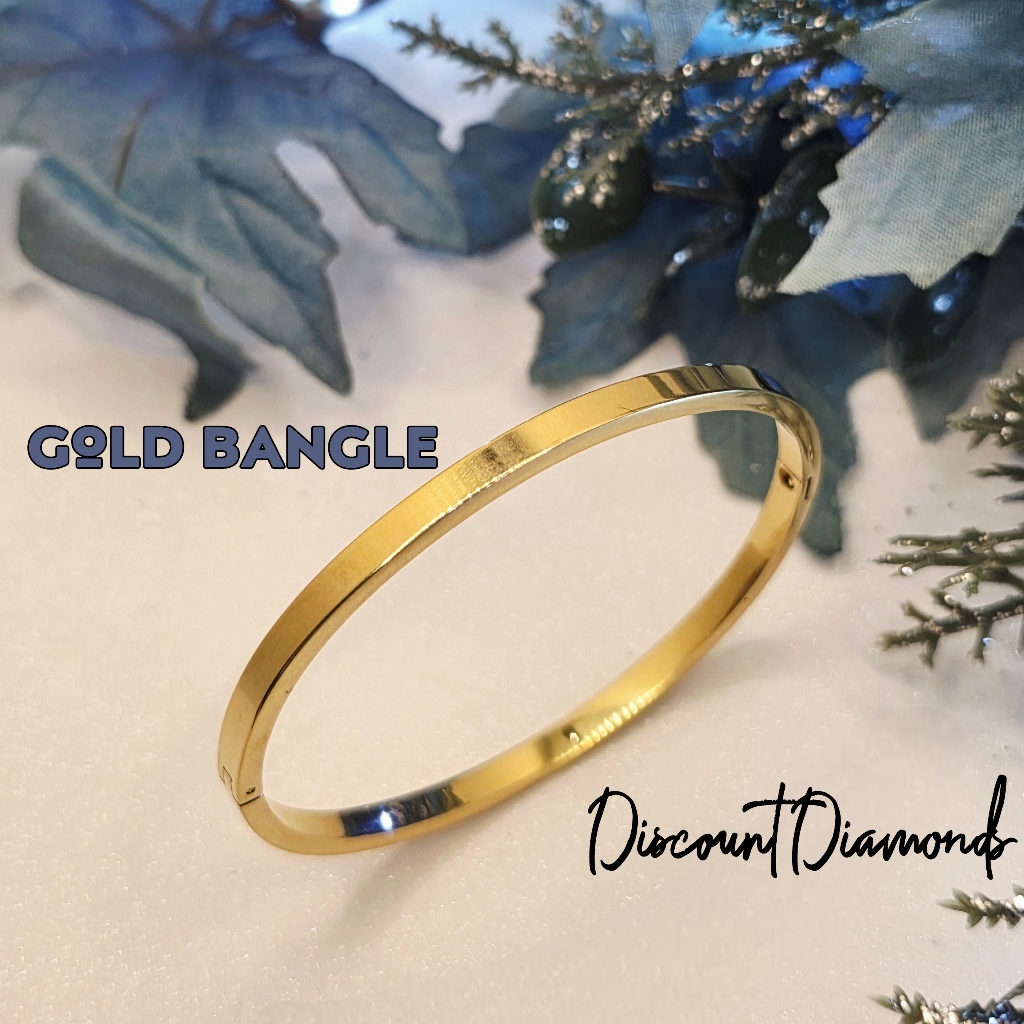 Titanium Steel 18k Yellow Gold Hinged Bangle Bracelet